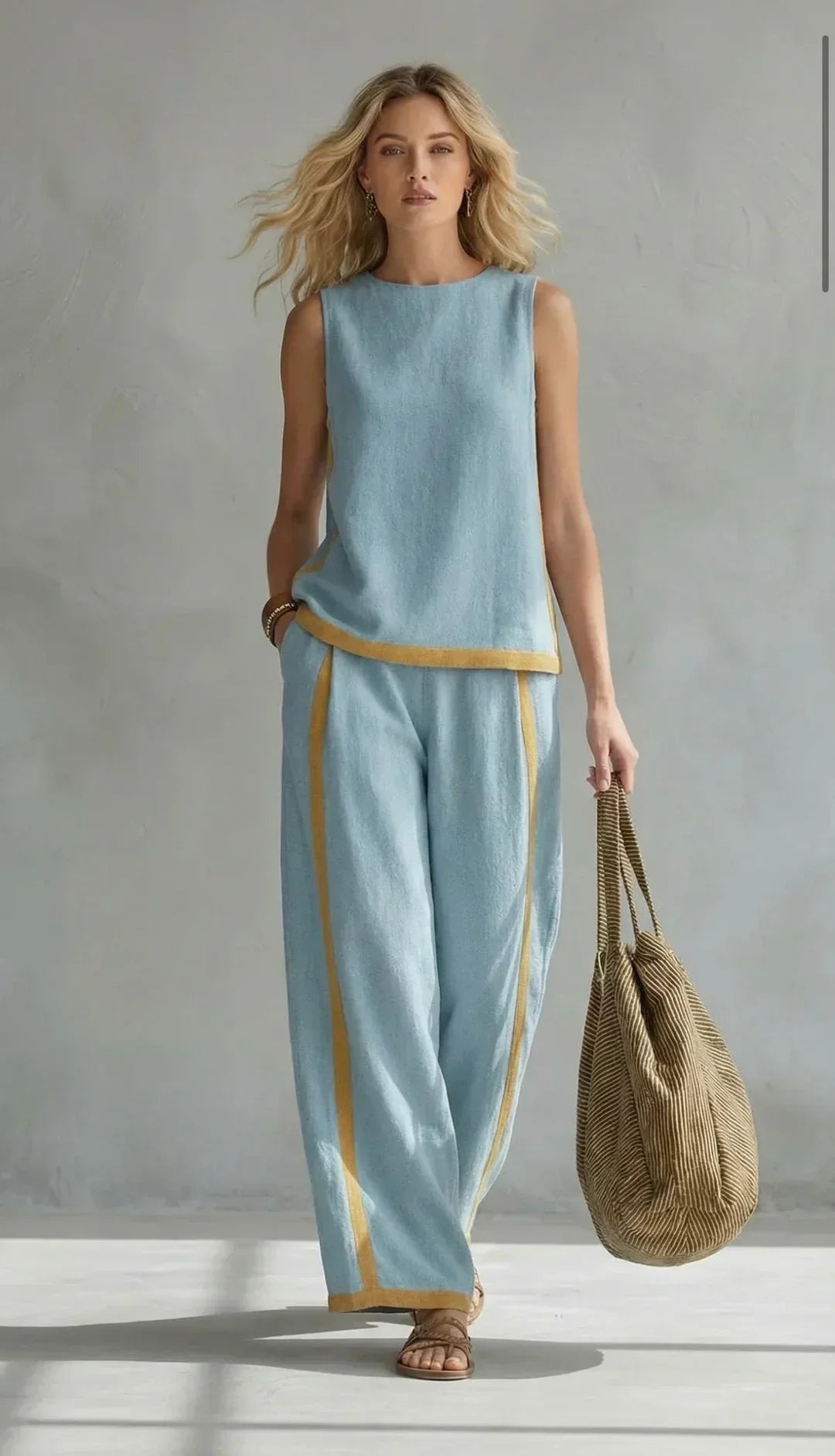 Clémentine™ | Ensemble gilet et pantalon chic-décontracté aux finitions bicolores