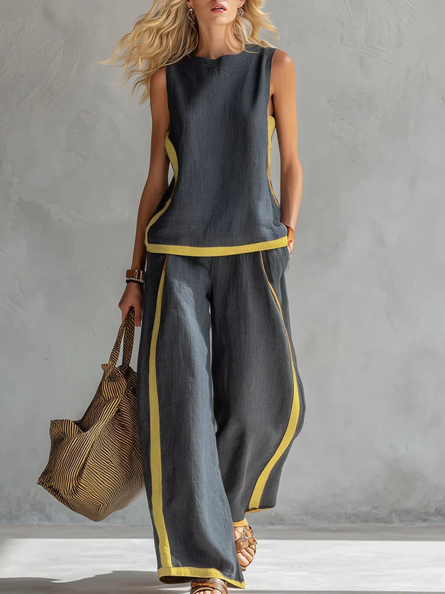Clémentine™ | Ensemble gilet et pantalon chic-décontracté aux finitions bicolores
