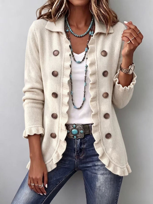 Florence™ | Veste en Tricot Ivoire avec Volants