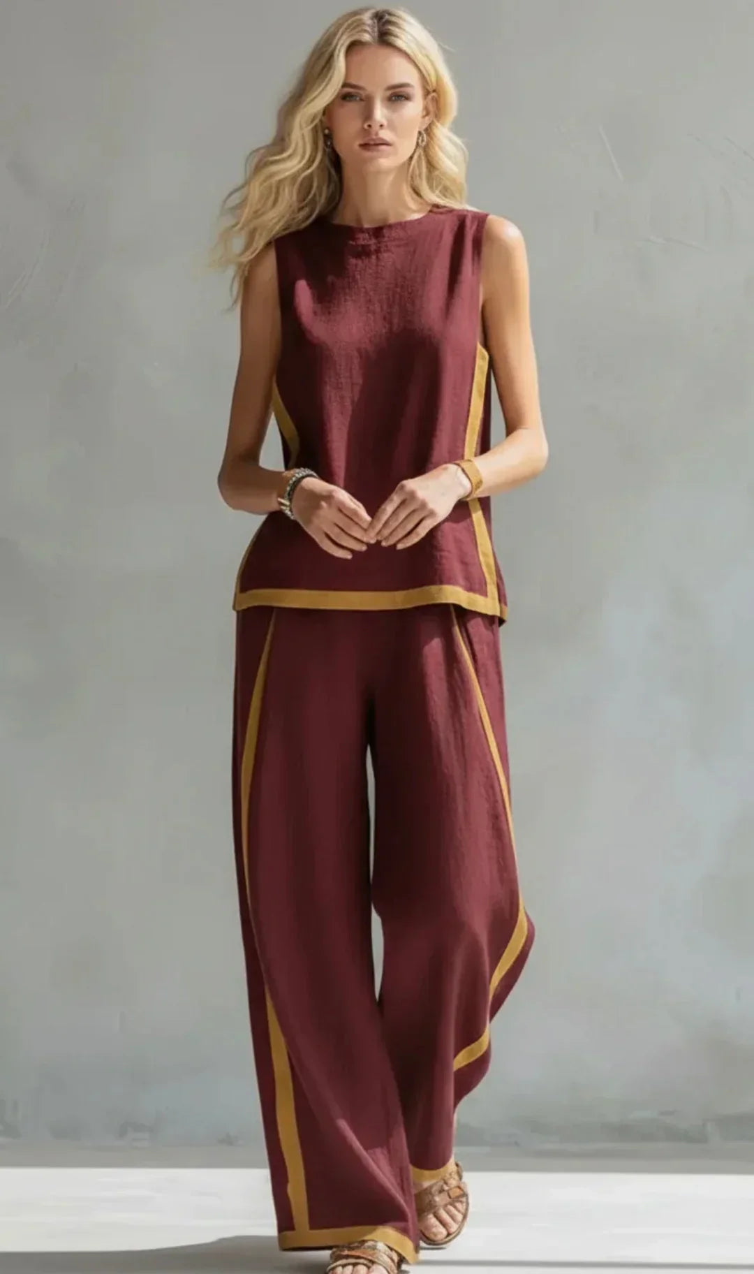 Clémentine™ | Ensemble gilet et pantalon chic-décontracté aux finitions bicolores