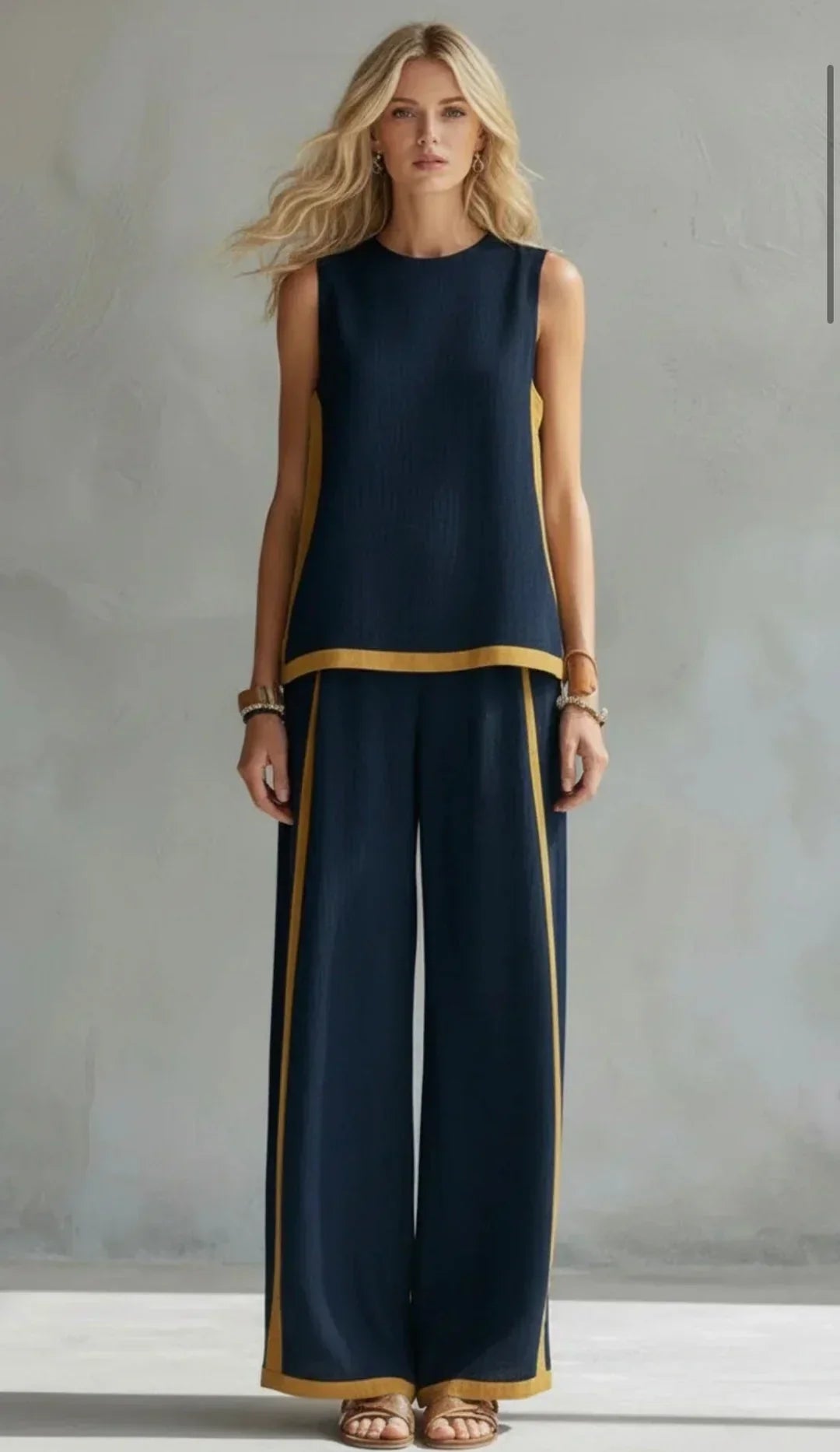 Clémentine™ | Ensemble gilet et pantalon chic-décontracté aux finitions bicolores