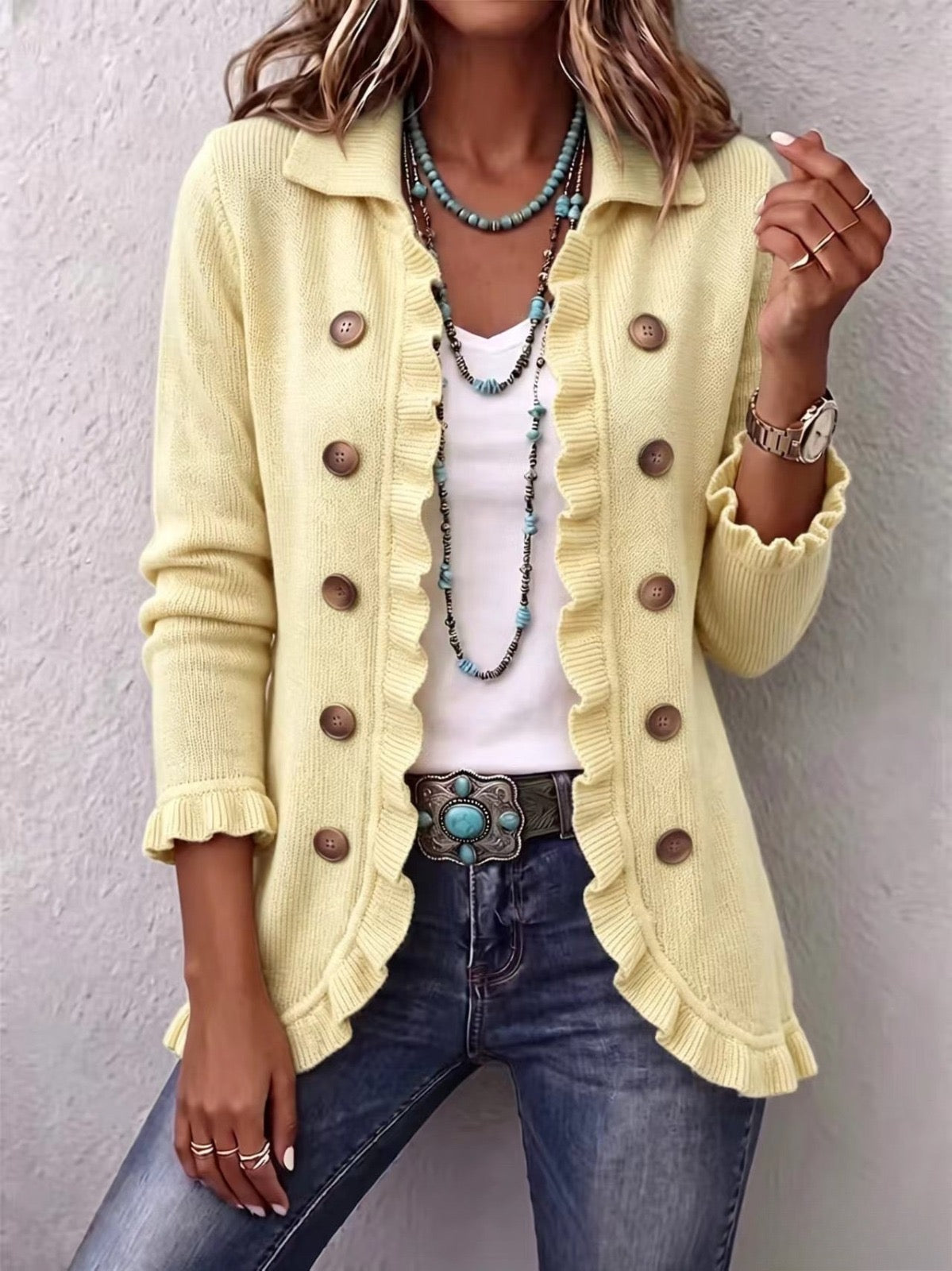Xaviera™ | Veste en Tricot Crème avec Volants