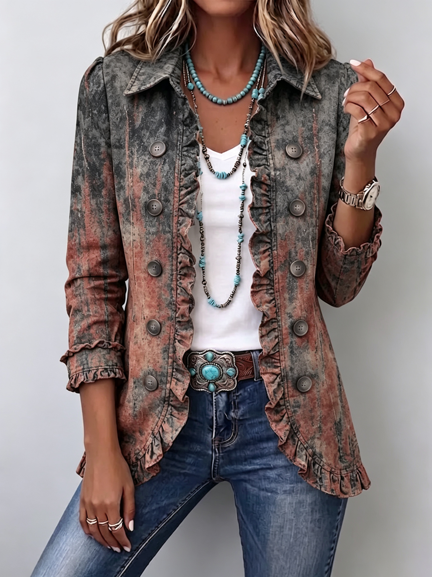 Geneviève™ | Veste Texturée Dégradée avec Volants
