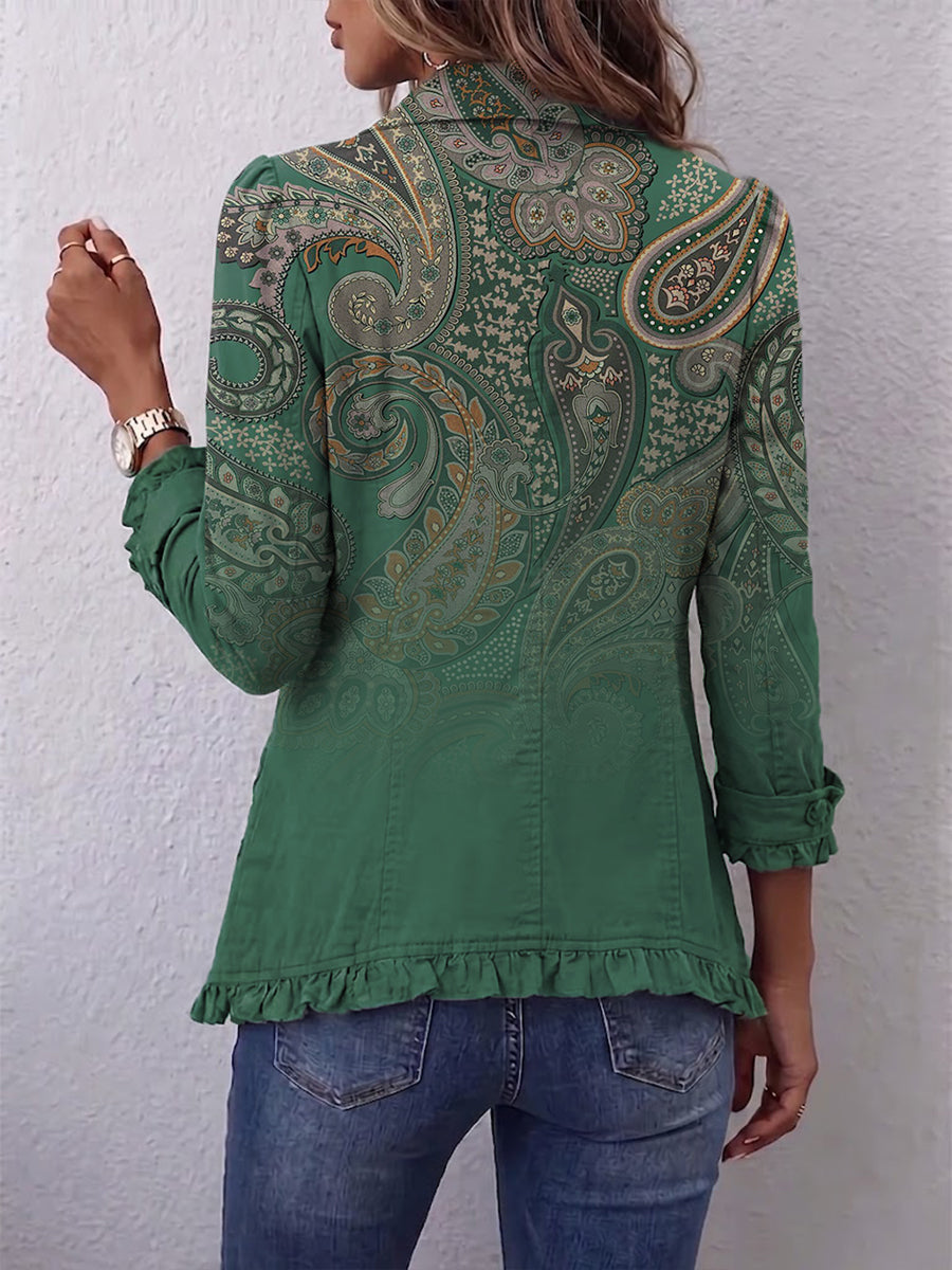 Pauline™ | Veste en Cachemire Verte avec Volants