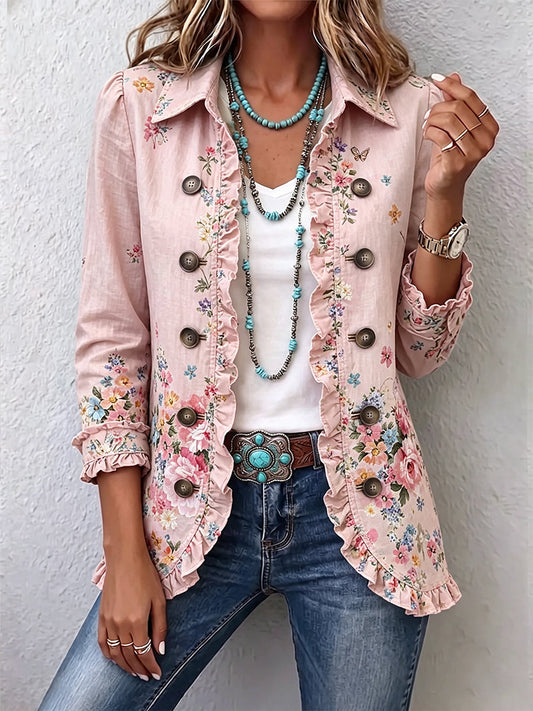 Fabienne™ | Veste Florale avec Volants et Boutons