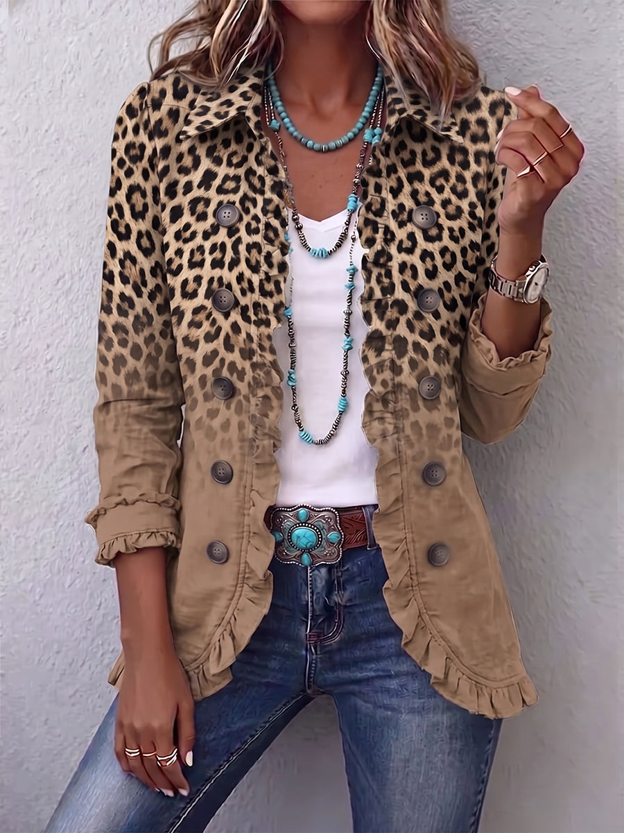 Estelle™ | Veste Léopard Dégradé avec Volants
