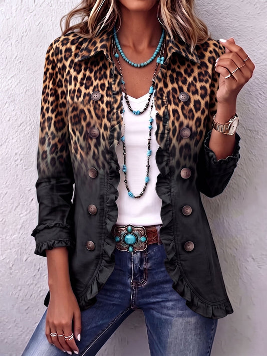 Valentine™ | Veste Blazer Léopard Noir avec Volants