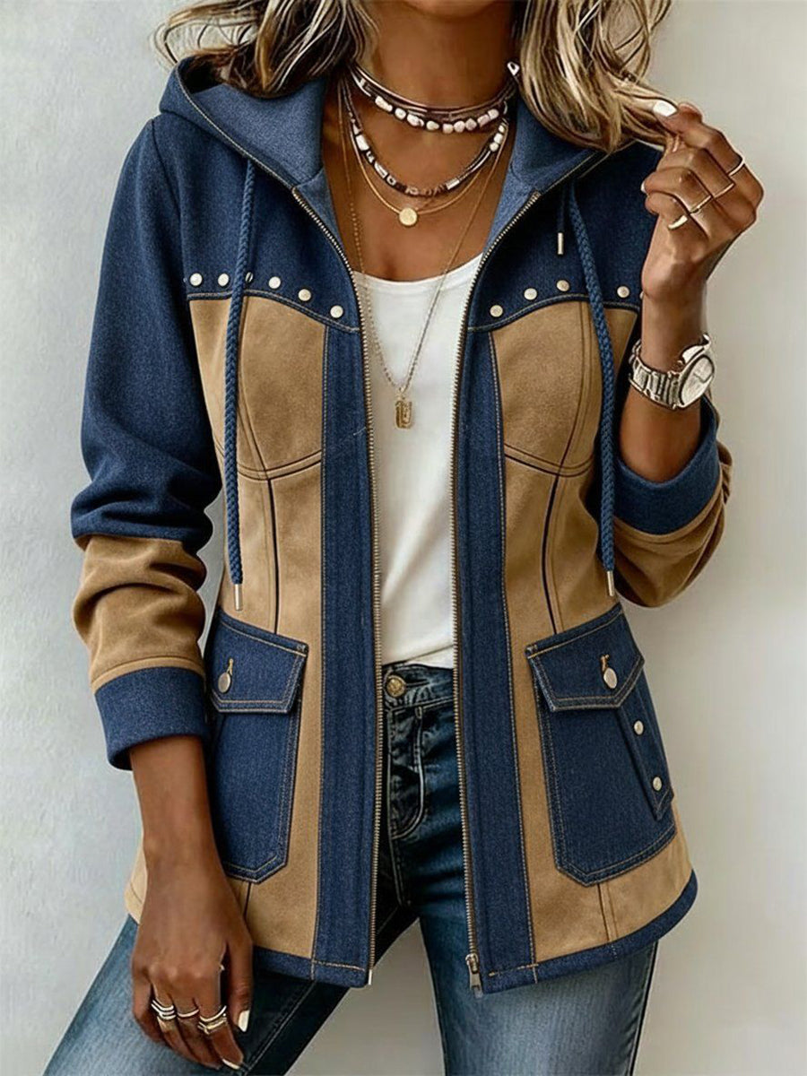 Bérénice™ | Veste à Capuche en Marine et Camel