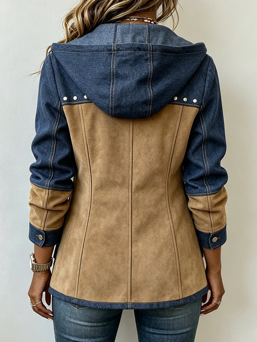 Bérénice™ | Veste à Capuche en Marine et Camel